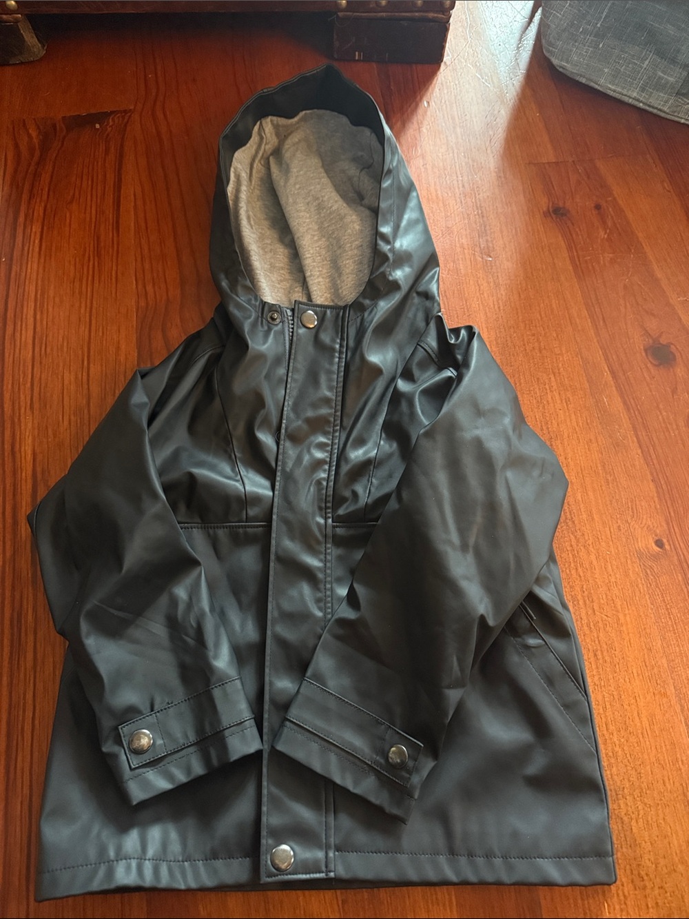 Me&Henry Kids size 3T/4-T Black Hooded Raincoat with Soft Gray Lining